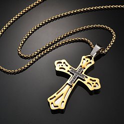 Золотой & Цвет Нержавеющей Стали 201 подвесные из нержавеющей стали ожерелья, со стразами, крестик, золотые и нержавеющая сталь цвет, 23.54 дюйм (59.8 см)