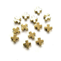 Золотой Латунные бусины, крестик, золотые, 6x6 мм