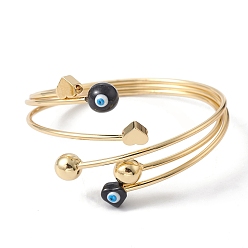 Black Brass Cuff Bangles, Enamel Evil Eye Bangles for Women, Real 18K Gold Plated, Black, Inner Diameter: 2-1/4 inch(5.7cm)