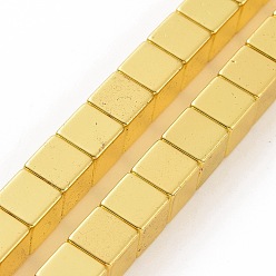 Golden Plated Electroplated Non-magnetic Synthetic Hematite Beads Strands, Square, Golden Plated, 8x8x8mm, Hole: 1mm, about 51pcs/strand, 15.83 inch(40.2cm)