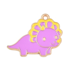 Plum Alloy with Enamel Pendants, Triceratops Charms, Golden, Plum, 22.5x28x1.5mm, Hole: 1.8mm