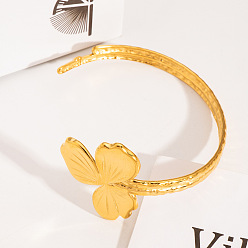 Настоящее золото 18K Элегантные 304 браслеты-манжеты из нержавеющей стали для женщин, клевер, реальный 18 k позолоченный, размер: 1-1/4 дюйм(3.21см), внутренний диаметр: 2-1/2 дюйм (6.23 см)