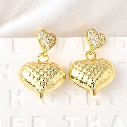 Настоящее золото 18K Серьги-гвоздики с текстурированным сердцем из латуни с микропаве из прозрачных кубических цирконий, без кадмия и без свинца, долговечный, стойки покрытие, реальный 18 k позолоченный, 30.5x20 мм