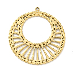 Настоящее золото 18K Вакуумное покрытие pvd 304 подвески из нержавеющей стали, лазерная резка, круглое кольцо-шарм, реальный 18 k позолоченный, 32.5x30x1 мм, отверстие : 1.5 мм