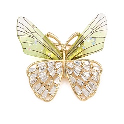 Golden Butterfly Alloy Pave Clear Cubic Zirconia Brooches, Insect Lapel Pins, with Resin, Golden, 36x38mm