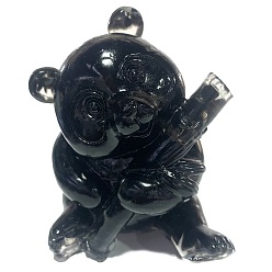 Обсидиан Смола панда дисплей украшение, с натуральной обсидиановой крошкой внутри для украшения стола домашнего офиса, 65x65x85 мм