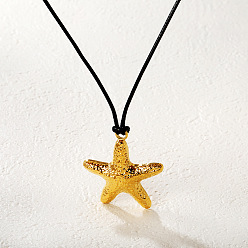 Golden 304 Stainless Steel Starfish Pendant Adjustable Black Cord Necklaces, Golden, Golden, 23.62 inch(60cm), pendant: 37mm