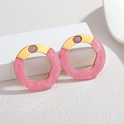 Золотой 304 Серьги-гвоздики из нержавеющей стали и акрила для женщин, круглые кольца, с эмалью, золотые, 40.5x41.5 мм