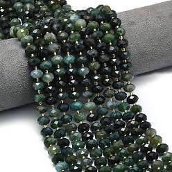 Мосс Агат Природные моховой агат бисер нитей, граненые, рондель, с бисером, 8.5~10x5.5~6.5 мм, отверстие : 1 мм, около 43~45 шт / нитка, 15.35'' (39 см)