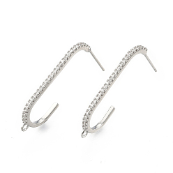 Real Platinum Plated Brass Clear Cubic Zirconia Stud Earring Findings, with Horizontal Loops, Oval, Cadmium Free & Nickel Free & Lead Free, Real Platinum Plated, 30x18mm, Hole: 1.2mm, Pin: 0.7mm