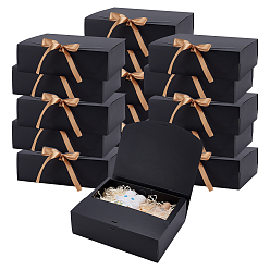 Черный Картонные подарочные коробки с лентой из золотарника, прямоугольные, чёрные, 27x22x8 см