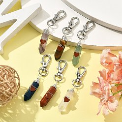 Серебро Подвесные украшения в виде остроконечного конуса из натурального драгоценного камня, с сплава шарнирного когтя омара застежками, серебряные, 71~72 мм, 6 шт / комплект