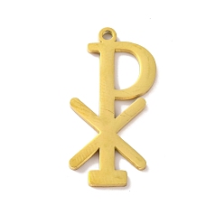 Настоящее золото 18K 304 подвески из нержавеющей стали, лазерная резка, Очарование символа Чи Ро, реальный 18 k позолоченный, 26.5x13x1 мм, отверстие : 0.5 мм