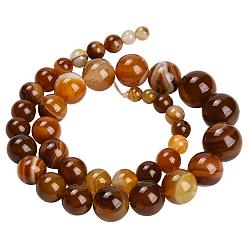 Перу 39 шт. нитей из натуральных полосатых агатовых бусин разного размера, окрашенная и подогревом, круглые, класс А, Перу, 6~16 мм, отверстие : 0.8 мм