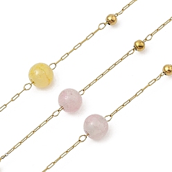 Настоящее золото 18K Ионное покрытие (ip) 304 звенья цепи из нержавеющей стали, с катушкой, с агатом, пайки, реальный 18 k позолоченный, 6 мм, около 32.81 бусин: 3мм, интервал между связями: 21.5мм, футы(10м)/рулон