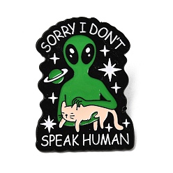 Черный Эмалированные значки с инопланетянами и кошками, Извините, я не говорю по-человечески. Черные металлические застежки для лацканов, рюкзаков и одежды., чёрные, 40x29 мм