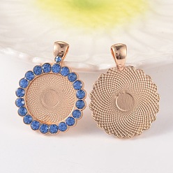 Свет Сапфира Плоские настройки кулон кабошон круглый сплав горный хрусталь, без кадмия и без свинца, золотой свет, света сапфир, лоток : 20 мм, 38x29.5x3 мм, отверстия: 4x7 мм, около 45 шт / мешок