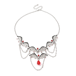 Платина Женские ожерелья-нагрудники с сиамскими стразами в виде летучей мыши на Хэллоуин, с пластиковыми бусинами, имитирующими жемчуг, и подвесками-капельками из красного стекла, платина, 18.43 дюйм (46.8 см)