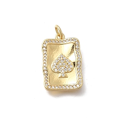 Прозрачный Латунные микро проложить кубического циркония подвески, игральная карта, без кадмия и без свинца, стойки покрытие, долговечный, реальный 18 k позолоченный, с целью перехода в кольце, прозрачные, 20x13.5x2.5 мм, отверстие : 3.5 мм