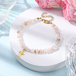 Pink Браслеты из сплава с подвесками в виде креста, гальванизированные стеклянные бусины эластичные браслеты для женщин, треугольные, граненые, розовые, 7-5/8 дюйм (19.5 см)