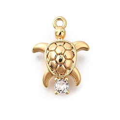 Tortoise Латунные подвески из прозрачного кубического циркония, без кадмия, без никеля и без свинца, реальный 18 k позолоченный, черепаха, 17x12x5 мм, отверстие : 1.2 мм
