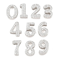 Number Латунные микро проложить кубического циркония подвески, числовые прелести, долгоиграющий, стойки покрытие, без свинца и без кадмия, платина, число, 13~14x7~11x5 мм, отверстие : 10.5x2 мм