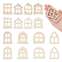 Navajo White 50Pcs Wood Windows Display Decoration, Micro Landscape Dollhouse Accessories, Pretending Prop Decorations, Navajo White, 58~60x45~56x2mm