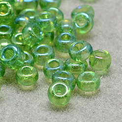Зеленый газон Fgb 6/0 круглый стеклянный бисер класса А, прозрачные цвета радуги, зеленый газон, 6/0, 4x3 мм, отверстие : 1 мм, около 4500 шт / упаковка