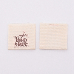 Tool Cotton Sewing Labels, Cloth Labels, for Sewing, Knitting, Crafts, Word Handmade, Khaki, Tools Pattern, 39x21x0.3mm