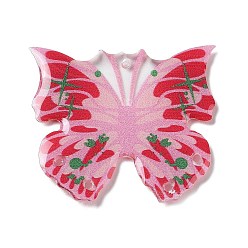 Red Transparent Resin Pendants, Butterfly Charm, Red, 30.5x34x2mm, Hole: 1.4mm