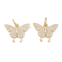 Light Gold Подвески из латуни с микропаве из прозрачного кубического циркония в виде бабочек, стойки покрытие, долговечный, без свинца и без кадмия, золотой свет, 13x17.5x2 мм, отверстие : 4 мм