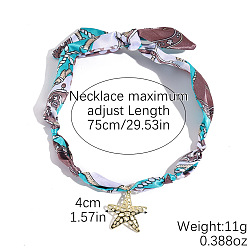 Темно-бирюзовый Шарф-ожерелье с принтом из ткани для женщин с подвеской в виде морской звезды, эмалью из океанического сплава, стразами, смолой и акрилом, золотые, темные бирюзовый, 29.53 дюйм (75 см), Кулон : 40 мм