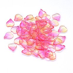 Ярко-Розовый Прозрачные стеклянные амулеты, лепестковая форма, два тона, ярко-розовый, 15x12x4.5 мм, отверстие : 1 мм