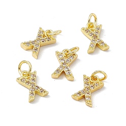 Letter X Real 18K Gold Plated Brass Micro Pave Clear Cubic Zirconia Charms, with Jump Ring, Letter.X, 11x7x2.5mm, Hole: 3.4mm