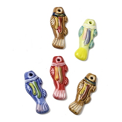 Mixed Color Hand-Painted Porcelain Big Pendants, Fish Charms, Mixed Color, 68.5~72x27.5~29.5x11.5~12mm, Hole: 4.5mm