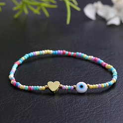 Разноцветный Браслеты-растяжки из стеклянных бусин макарон, лэмпворк сглаз и сердечки украшения для женщин, красочный