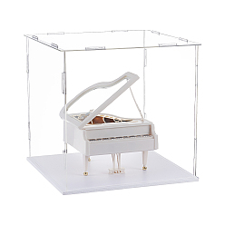 Прозрачный Акриловые коробки дисплея, пылезащитные чехлы, с черной основой, для моделей, строительные блоки, держатели для кукол, квадратный, прозрачные, 20x20x20 см
