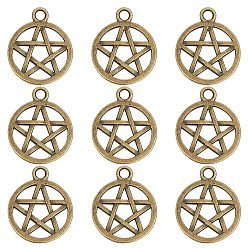 Античная Бронза Сплавочные подвески тибетского стиля, кулоны викка, плоские круглые со звездой, античная бронза, 20.5x16.9x1.7 мм, отверстие : 2 мм, 100 шт / коробка