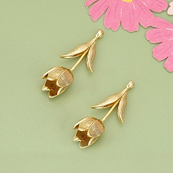 Настоящее золото 18K Подвески из латуни с объемными цветами, без кадмия, без никеля и без свинца, реальный 18 k позолоченный, 28.5x11.5x8.5 мм, отверстие : 2 мм