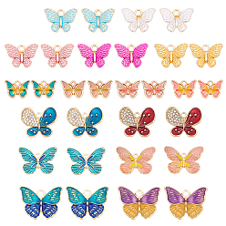 Mixed Color 30Pcs 15 Style Alloy Enamel Pendants, Butterfly, Two Tone, Cadmium Free & Lead Free, Light Gold, Mixed Color, 2pcs/style