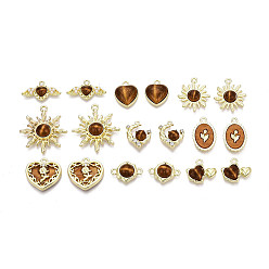 Золотой 18шт 9 стили подвески из сплава смолы, со стразами, искусственным жемчугом из АБС-пластика и искусственным тигровым глазом, разнообразные, золотые, 12.5~30x12.5~27x3~5.5 мм, отверстие: 1~2 ммт, 2 шт / стиль