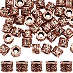 Красная Медь 50шт. европейские бусины в тибетском стиле, колонка, Красная медь, 8.5x7 мм, отверстие : 5 мм