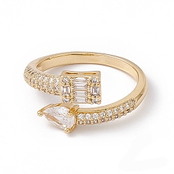 Настоящее золото 18K Прозрачный кубический цирконий каплевидная и прямоугольная открытая манжета, стеллаж для латунных украшений для женщин, без кадмия, без никеля и без свинца, реальный 18 k позолоченный, размер США 7 1/2 (17.7 мм)