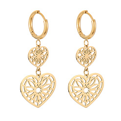 Сердце Серьги из 304 нержавеющей стали, золотые, сердце, 46x21 мм