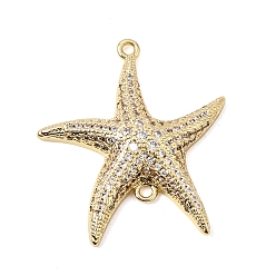 Clear Brass Micro Pave Cubic Zirconia Connector Charms, Starfish Links, Rack Plating, Long-Lasting Plated, Cadmium Free & Lead Free, Real 18K Gold  Plated, Clear, 29x26x4.5mm, Hole: 1.5mm
