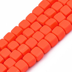 Tomato Handmade Polymer Clay Beads Strands, Cube, Tomato, 5x5x5mm, Hole: 1.8mm, about 86~88pcs/strand, 15.35 inch~16.34 inch(39~41.5cm)