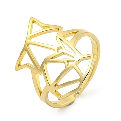 Золотой 304 кольца из нержавеющей стали, полая голова лисы животного, золотые, размер США 7 3/4 (17.9 мм)