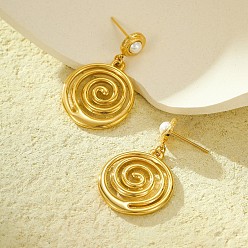 Золотой Спиральный вихрь 304 серьги-гвоздики из нержавеющей стали, с бусиной из искусственного жемчуга, золотые, 34x21 мм