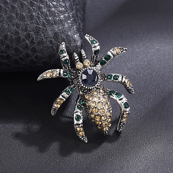 Античное Серебро Брошь из сплава со стразами для рюкзака, паук, античное серебро, 33x31 мм