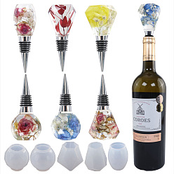 White DIY Barrel & Rondelle & Diamond Wine Bottle Stopper Head Silicone Molds, Resin Casting Molds, For UV Resin, Epoxy Resin Jewelry Making, White, 41~49x35~52x35~44mm, Inner Diameter: 22~25x22~23mm, 5pcs/set